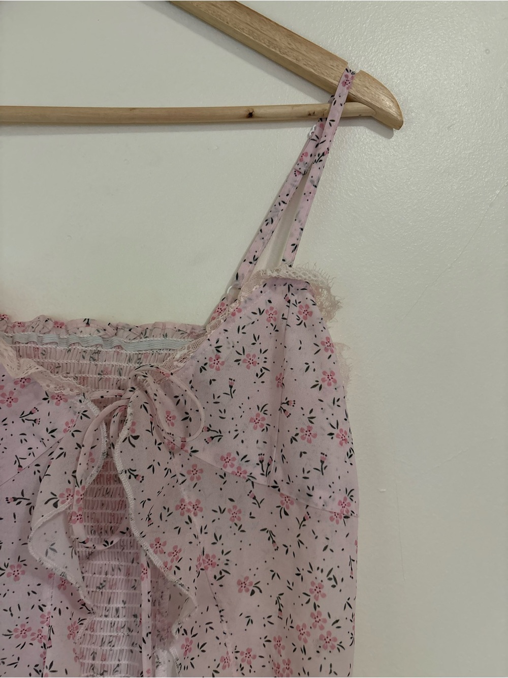 Floral Lace Trim Tie Front Cami Crop Top Fairy Coquette Balletcore S - Picture 4 of 12